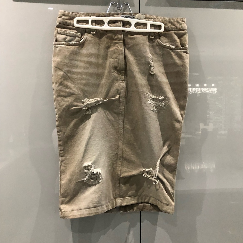 Dolce & Gabbana Distressed Tan Jean Skirt